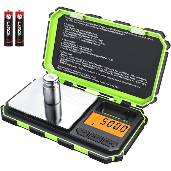 KKFEN-Digital Mini Scale, 200g /0.01g Pocket Scale, 50g Calibration Weight, Electronic Smart Scale, 6 Units, LCD Backlit Display, Tare, Auto Off, Stainless Steel (Battery Included)