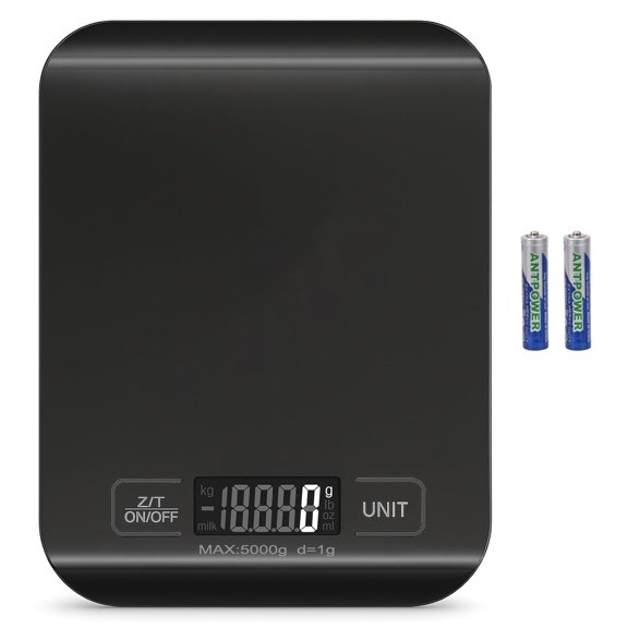 KKFEN-Digital Shipping Scale,Stainless Steel Panel, Accurate Portable Postal Scale for Packages, Small Business,Kitchen, Food, Handmade, Liquids, and Boutique (Black Battery (5kg/1g))