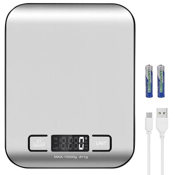 KKFEN-Digital Shipping Scale,Stainless Steel Panel, Accurate Portable Postal Scale for Packages, Small Business,Kitchen, Food, Handmade, Liquids, and Boutique (Silver Black Rechargeable(10kg/1g))