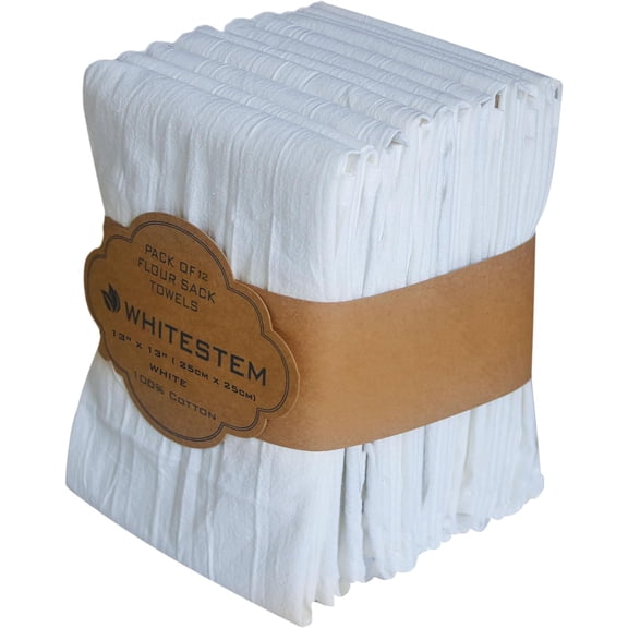 KKFEN-Dish Cloths Cotton | Kitchen Wash Cloth | Shop Towels Absorbent and Lint Free Flour Sack | Dishcloths for Kitchen Washing Dishes | Thick Absorbent Quick Dry Dish Rags | 12 Pack 13"x13" White