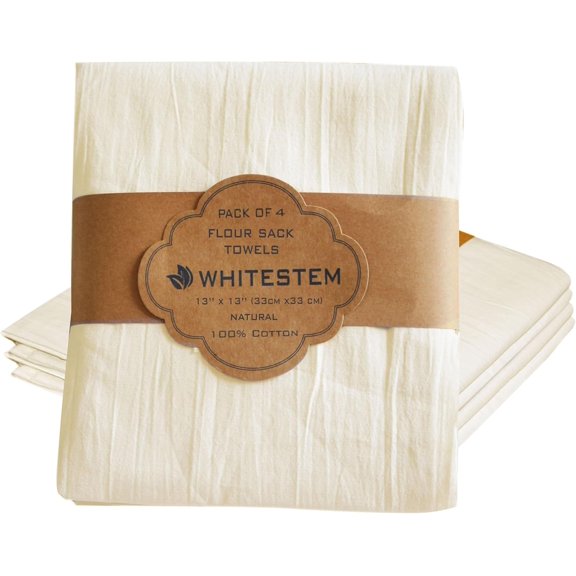 KKFEN-Dish Cloths Cotton | Kitchen Wash Cloth | Shop Towels Absorbent and Lint Free Flour Sack | Dishcloths for Kitchen Washing Dishes | Thick Absorbent Quick Dry Dish Rags | 4 Pack 13"x13" Natural