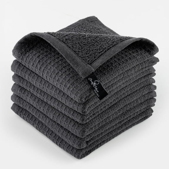 KKFEN-DishCloths Kitchen|Waffle Terry Check Weave Hand Towels|Cotton 12x12 Reusable Dish Rags Washing Scrub Cleaning Dishes|Dish Bar Mop Towels Hand Wipes|Spring Easter Basket Decor|6 Pc Set-Grey