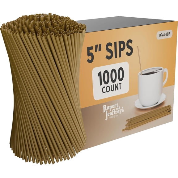 KKFEN-Disposable Plastic Coffee Stirrer Straw - 5 Inch Sip Stir Stick (1000, Gold)