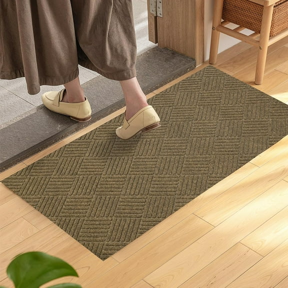 KKFEN-Door Mat, 3'11" x 2'8" Non Slip Carpet Runner, Dirt Trapper Indoor/Outdoor Floor Mats for Patio, Front Door, Garage, Front Back Door, Entryway, Waterproof, Brown