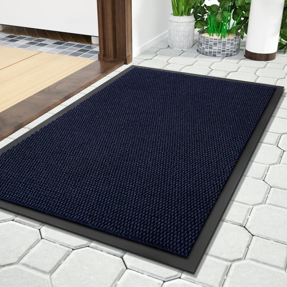 KKFEN-Doormat Outdoor Indoor Entrance 29.5 x 17, All-Season All-Weather Front Door Mat, 100% Waterproof Welcome Matt for Floor Garage Outside Entry, Stain and Fade Resistant,Navy Blue