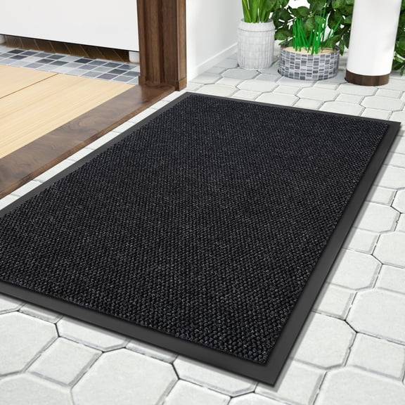 KKFEN-Doormat Outdoor Indoor Entrance 29.5 x 17, All-Season All-Weather Front Door Mat, 100% Waterproof Welcome Matt for Floor Garage Outside Entry, Stain and Fade Resistant,Black Grey