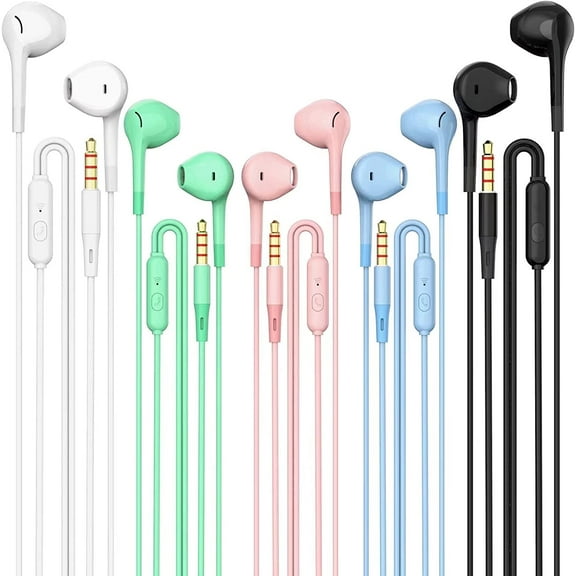 KKFEN-Earbuds Headphones 5 in One Pack, Wired Earbud with Heavy Bass Stereo Noise Blocking, Microphone, Compatible with iPhone, Android Phones, Laptops, Computers, iPad or Any Device with 3.5mm Inter