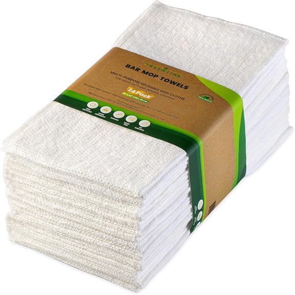 KKFEN-Eco-Friendly Bar Mop Towels Set 24-Pk Multipurpose, Reusable Dish Cloth Made from Recycled Materials Absorbent, Kitchen Towels & Non-Scratch Glass Cleaning Cloth, 12x12 in.