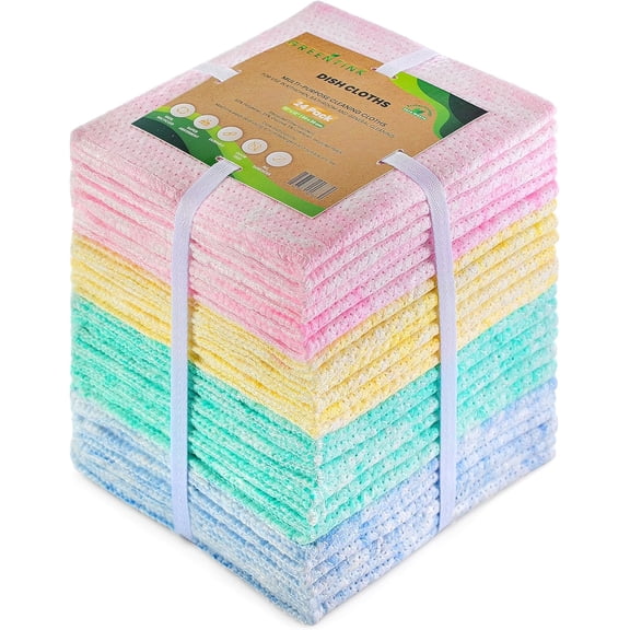 KKFEN-Eco-Friendly Reusable Dish Cloth Set 24-Pk Multipurpose Kitchen Cleaning Cloth Made from Recycled Materials Absorbent, Dish Towels & Non-Scratch Cleaning Rags, 12x12 in.