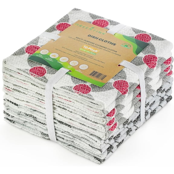 KKFEN-Eco-Friendly Reusable Dish Cloth Set 10-Pk Multipurpose Kitchen Cleaning Cloth Made from Recycled Materials Absorbent Dish Towels & Non-Scratch Cleaning Rags, 12x12 in.