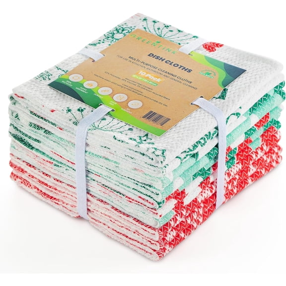 KKFEN-Eco-Friendly Reusable Dish Cloth Set 10-Pk Multipurpose Kitchen Cleaning Cloth Made from Recycled Materials Absorbent Dish Towels & Non-Scratch Cleaning Rags, 12x12 in.