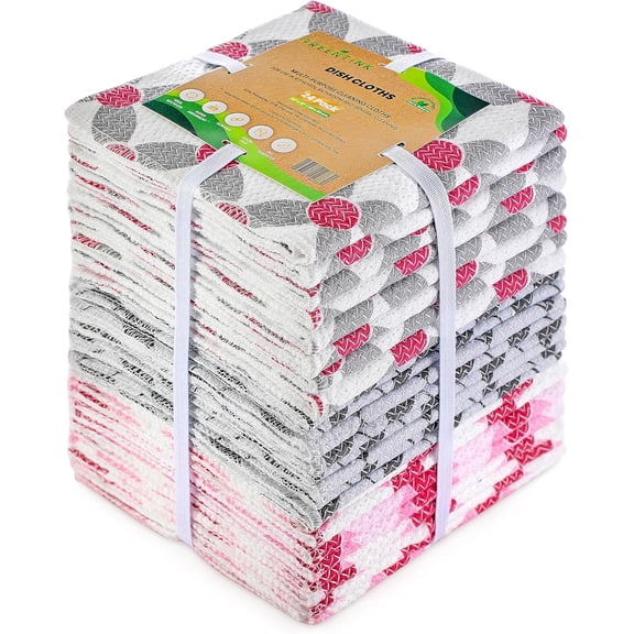 KKFEN-Eco-Friendly Reusable Dish Cloth Set 24-Pk Multipurpose Kitchen Cleaning Cloth Made from Recycled Materials Absorbent, Dish Towels & Non-Scratch Cleaning Rags, 12x12 in.