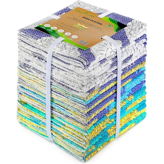 KKFEN-Eco-Friendly Reusable Dish Cloth Set 24-Pk Multipurpose Kitchen Cleaning Cloth Made from Recycled Materials Absorbent, Dish Towels & Non-Scratch Cleaning Rags, 12x12 in.