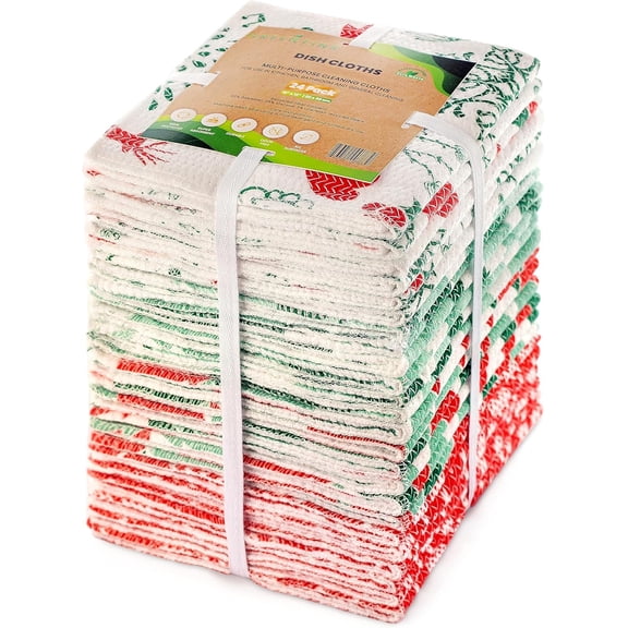 KKFEN-Eco-Friendly Reusable Dish Cloth Set 24-Pk Multipurpose Kitchen Cleaning Cloth Made from Recycled Materials Absorbent, Dish Towels & Non-Scratch Cleaning Rags, 12x12 in.