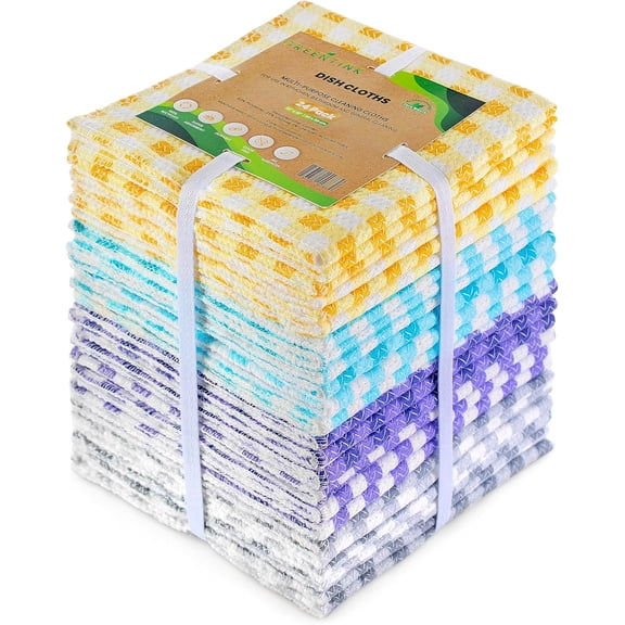 KKFEN-Eco-Friendly Reusable Dish Cloth Set 24-Pk Multipurpose Kitchen Cleaning Cloth Made from Recycled Materials Absorbent, Dish Towels & Non-Scratch Cleaning Rags, 12x12 in.