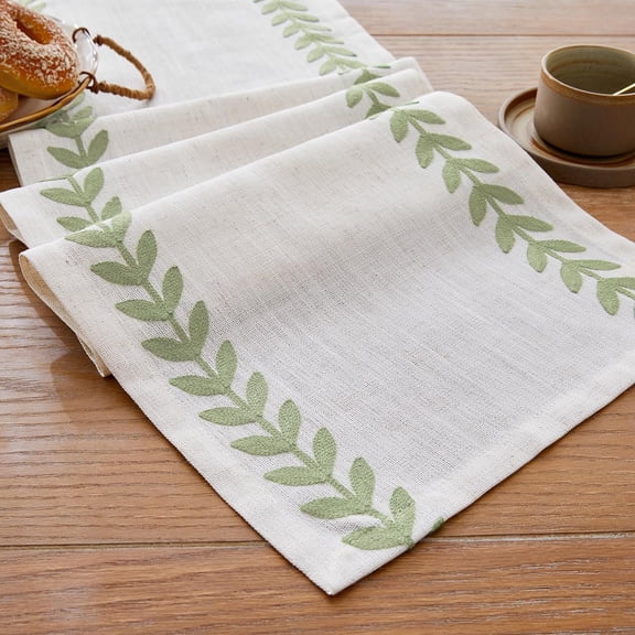KKFEN-Embroidered Table Runner Irregular Willow Leaf Table Runners 90 Inches Long for Dresser Home Dining Table Decor,14 x 90 Inch, Light Sage Green