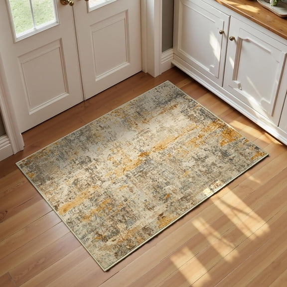 KKFEN-Entrance Rugs Indoor 2x3 Beige Entry Rug Washable Abstract Small Area Rug Non-Slip Low Pile Light Tan Throw Rugs for Entryway, Kitchen Floor, Front Door Indoor Door Mat, Bedroom Bedside