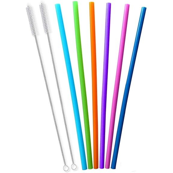 KKFEN-Extra Long 14.5 Inch Reusable Silicone Straws for Wine Bottle,1 Gallon/128 64 75 OZ Water Bottle,Mugs,1/Half Gallon Hydro Water Jug, Flexible Tall Giant Big Gallon Jug Drinking Straw With Brush