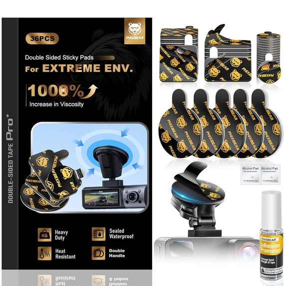 KKFEN-Extreme Env. Double Sided Sticky Pads for Dash Cam Mount - Outdoor Heavy Duty Strong Mounting Tape Waterproof Heat Resistant, 36Pcs 1’’ & 2’’ Adhesive Tape for Car Phone Holders