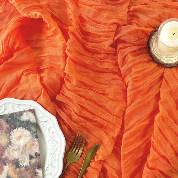 KKFEN-Fall Table Runner Orange Cheesecloth 35x120 Inches Boho Gauze Table Runner Burnt for Wedding Decor Reception Bridal Shower Centerpiece Engagement