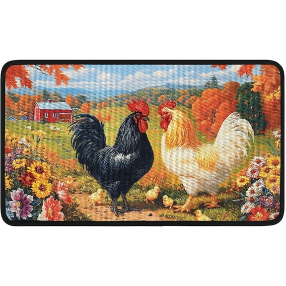 KKFEN-Farm Rooster Door Mat Indoor Outdoor Entrance Floor Mats Non-Slip Washable Decor Rugs 27x15 Inch