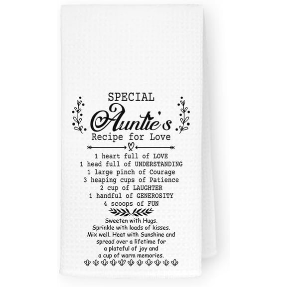 KKFEN-Farmhoue Auntie Gift Ideas from Niece Nephew for Birthday, Auntie, Speicial Auntie's Recipe for Love Kitchen Towels, Housewarming Hand Towels Dish Towels, 16x24 Inch