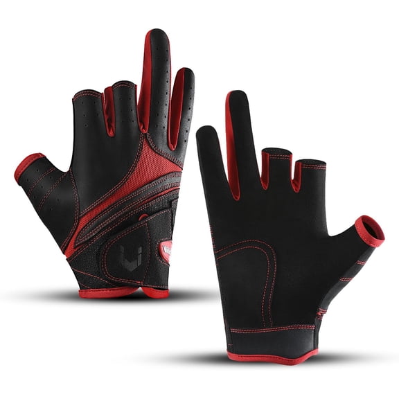 KKFEN-Fishing Gloves Men Women, Anti-Slip Suede Fabric Kayak Gloves, 3-Cut Fingers Fly Fishing Accessories