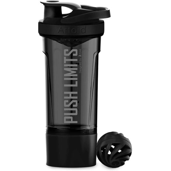 KKFEN-Fitness Workout Sports Protein Shaker Bottle 24-Ounce, Dual Mixing Technology with Shaker Balls & Mixing Grids Included, Twist and Lock Protein Box Storage Included