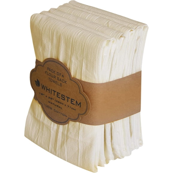 KKFEN-Flour Sack Towels | Tea Towel for Crafts | Kitchen | Dish | Cotton Blank Towel for Embroidery | Baking Bread Proofing Linen Cover | Thick Absorbent Quick Dry | 6 Pack 18"x28" Natural