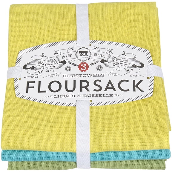 KKFEN-Floursack Kitchen Dish Towels,Cotton, Chartreuse/Turquoise/Leaf 20 x 30in, Small, Set of 3