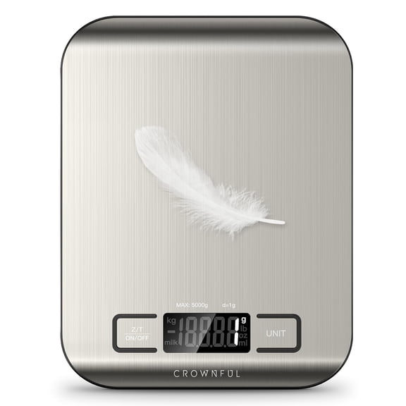 KKFEN-Food Scale, 11 lb Digital Kitchen Scales with Built-in Coin Battery, Weight Ounces and Grams for Cooking and Baking, 6 Units with Tare Function, LCD Display, 304 Stainless Steel