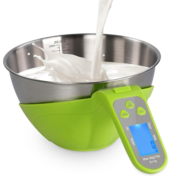 KKFEN-Food Scale for Kitchen - Green 70oz Capacity Bowl Scale Reads up to 11lbs - Battery Digital Food Scale for Weight Loss, Baking, or Produce - Ounces, Pounds, Fluid Ounces, Grams, or Milliliters