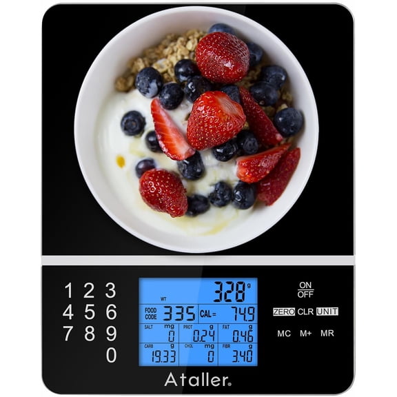 KKFEN-Food Scale with Nutritional Calculator, Kitchen Diet Scale, Digital Food Calorie Counting Scale for Meal Prep, Kitchen, Baking, Weight Loss, Resolution 1g, Max 5kg 11Ib, Tempered Glass, Black