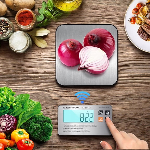 KKFEN-Food Scale- Wireless Separated, 33 lb Digital Kitchen Split Scales Weight Grams and Ounces for Baking Cooking and Meal Prep, LCD Display, 7 Units with Tare Function (Batteries Included)