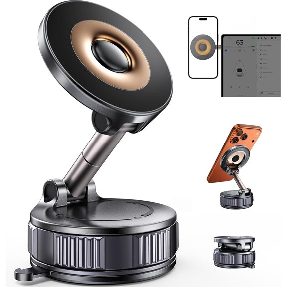 KKFEN-For MagSafe Car Mount, Foldable Vacuum Magnetic Phone Holder for Car, 360 Adjustable Suction Cup Magnetic Car Phone Holder Mount, Car Accessories for iPhone 17 16 15 14 13 Samsung All Phones,