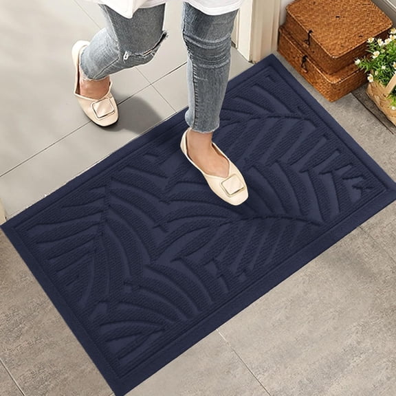 KKFEN-Front Door Mat, Absorbent Resist Dirt Welcome Door Mat Indoor Outdoor, Waterproof Doormat, Sturdy Non Slip Backing, Fade Resistant, Low Profile Entry Mat for Entryway, 2917, Blue