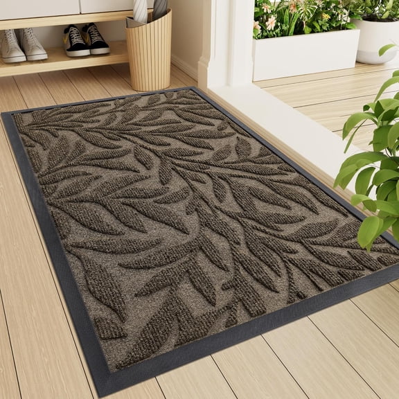 KKFEN-Front Door Mat Indoor Outdoor Entrance, Heavy Duty Natural Rubber, Trap Dirt and Moisture, Non-Slip Doormats, Low Profile, Easy Clean Patio Porch Entryway Mat, 29.5x17, Brown