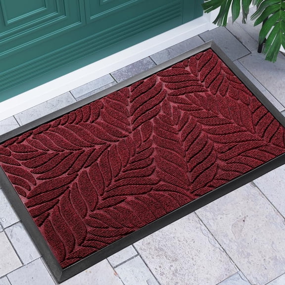 KKFEN-Front Door Mat Outdoor Indoor, 29.5x17 All-Season Waterproof Door Mat Outside Entrance, All-Weather Non-Slip Outside Doormat for Garage Patio Entryway, Red