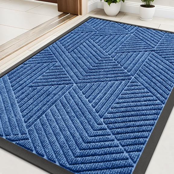 KKFEN-Front Door Mat Outside Entrance, Sturdy Natural Dirt Trapper, Heavy Duty Rubber Doormat, Low Profile Non-Slip Backing, Easy Clean Floor Mat for Indoor Outdoor Entry, 29.5X17 Inch, Blue