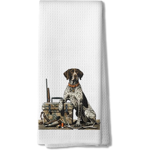 KKFEN-German Shorthaired Pointer Kitchen Towels, Camo Hunting Dog Mallard Duck Dish Tea Towels for Kitchen Decor, Dog Lover Gifts Hand Towels for Bathroom, 16x24 Inch