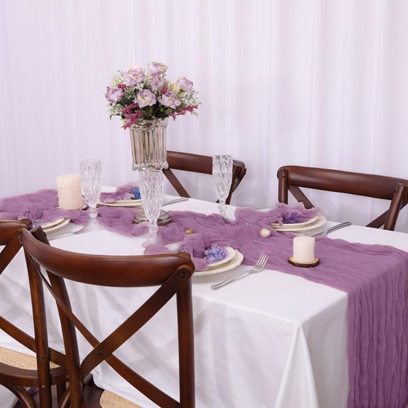 KKFEN-Grape Cheesecloth Table Runner Boho Gauze Chiffon 120 Inch 10FT Table Runner for Wedding Decorations
