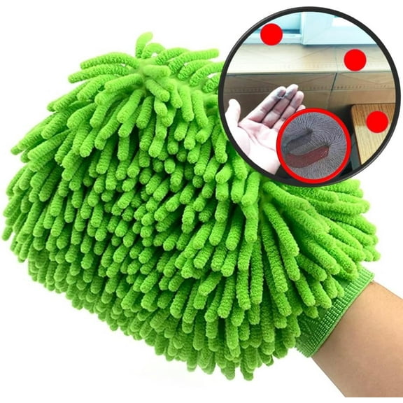 KKFEN-Green Chenille Microfiber Dusting Mitt, 10.5x8 Inch, Electrostatic, Reusable, Scratch-Free, No-Dust Fly Duster for Sensitive Surfaces
