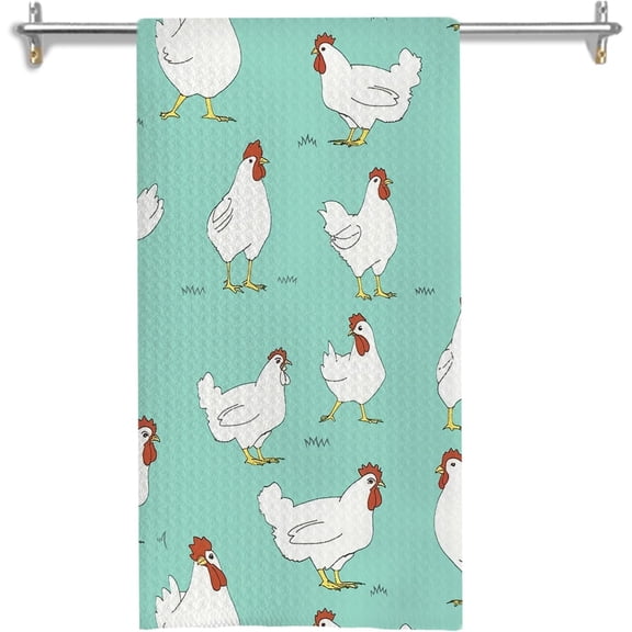 KKFEN-Green Chicken Kitchen Towels, Chicken Lover Mom Lady Farmer Gifts Dish Tea Towels for Kitchen Decor, Farmhouse Rooster Hen Decorative Hand Towel for Bathroom, 16x24 Inches
