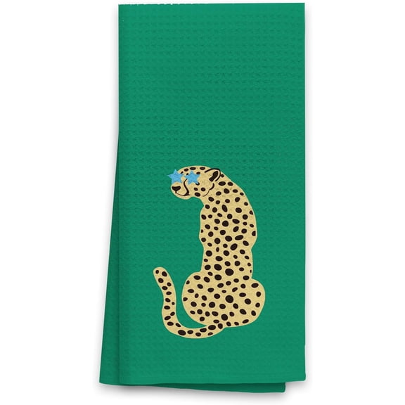 KKFEN-Green Kitchen Towels, Preppy Trendy Bathroom Decor, Preppy Yellow Cheetah Leopard Decorative Kitchen Towels, Preppy Cheetah Dish Tea Hand Towels for Kitchen Bathroom Decorative 16x24 Inch