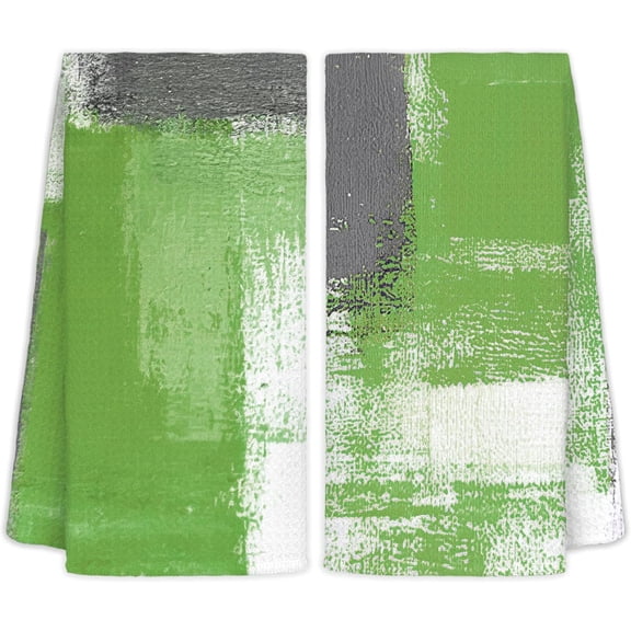 KKFEN-Green and Grey Hand Towels 2 Pack Set - Modern Green Gray Kitchen Dish Towels with Hanging Loop, Modern Kitchen Decor, 16x24