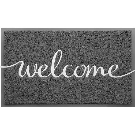 KKFEN-Grey Door Mat Welcome Mats Outdoor Indoor Non-Slip Doormat for Entryway Low-Profile Floor Mat for Yard, Garage, High Traffic Areas (36"x24", Grey)