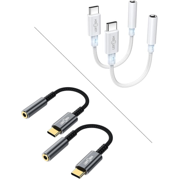 KKFEN-Grey USB Type C to 3.5mm Female Headphone Jack Adapter + White USB C to 3.5mm Female Adapter (Bundle)