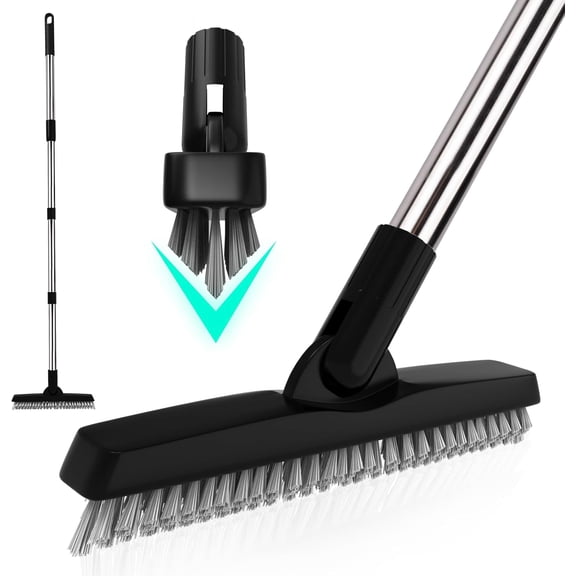 KKFEN-Grout Brush Cleaner with Adjustable Long Handle Swivel V-Shaped Stiff Bristles Scrubber for Cleaning Tile Crevice Line Corner Bathroom Shower Baseboards Hard to Reach Areas-56 inch