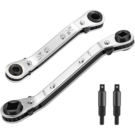 KKFEN-HVAC Service Wrench 2PCS, Service Wrench Hvac Tools for Air Conditioning, Refrigeration Equipment, 3/16", 1/4", 5/16", 3/8", with Hex Bit Adapter