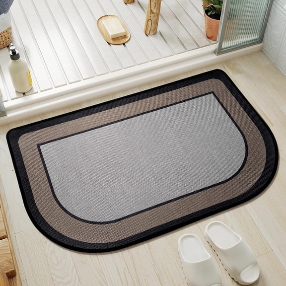 KKFEN-Half Circle Bath Mat, Thin Bathroom Rugs Fit Under Door Quick Dry Non Slip Washable Bathroom Mat with Rubber Backing, Absorbent Half Round Shower Mat Rug,Gray Brown